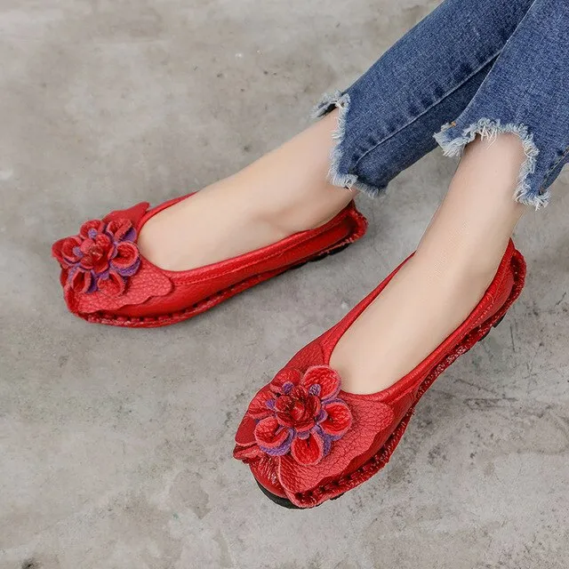 Road Bike Flat Pedal Shoes 2019 Soft Genuine Leather Flat Shoes Women