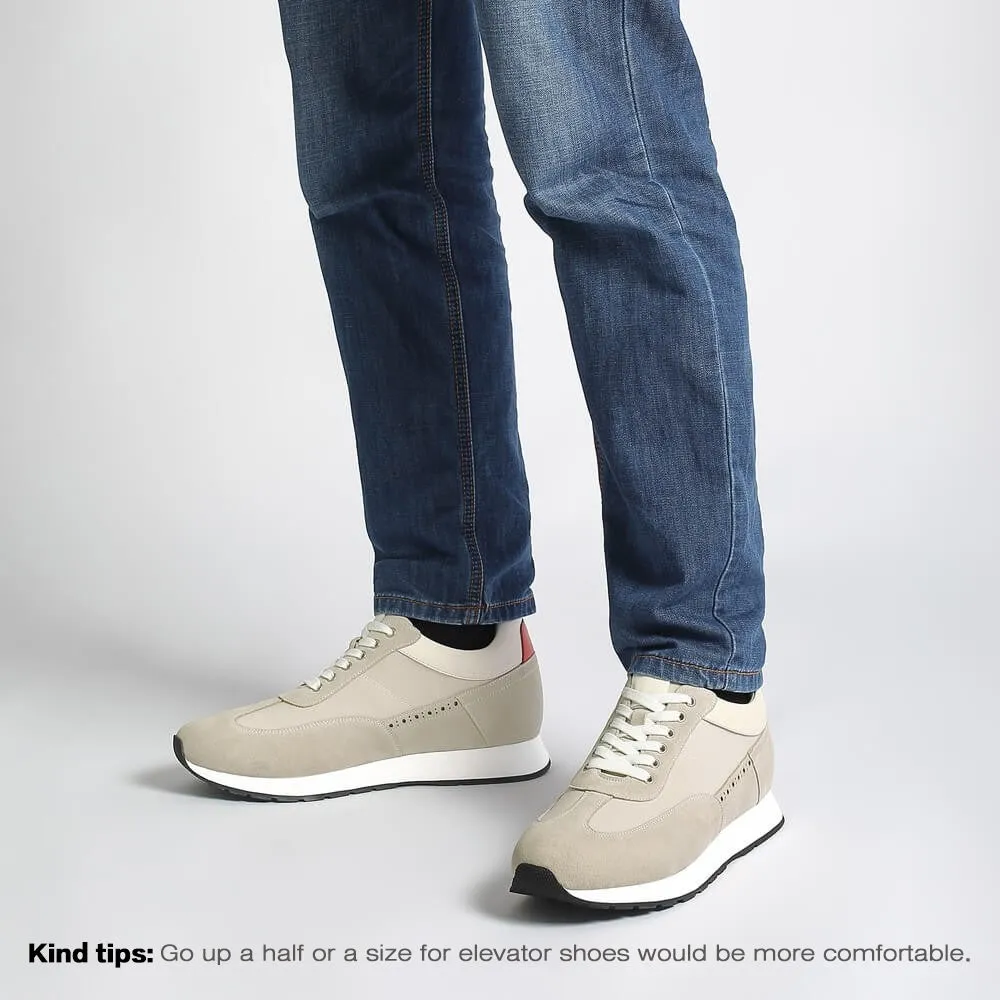 7 CM/2.76 Inches CMR CHAMARIPA Off-White Suede Men's Height Increasing Shoes Court Mz Retro Casual Skateboarding Shoes