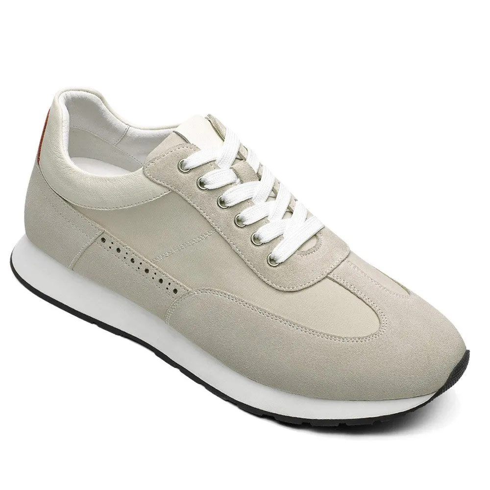 Leather Shoes For Casual Wear 7 CM/2.76 Inches CMR CHAMARIPA Off-White Suede Men's Height Increasing Shoes