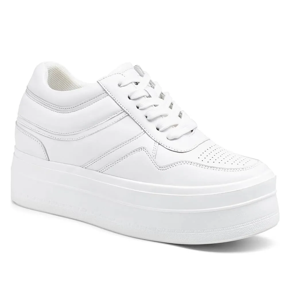 Fluffy Sneakers 8 CM / 3.15 Inches CMR CHAMARIPA Elevator Shoes - Elevate Your Style with Women's White Wedge Sneakers - Boost Your Height