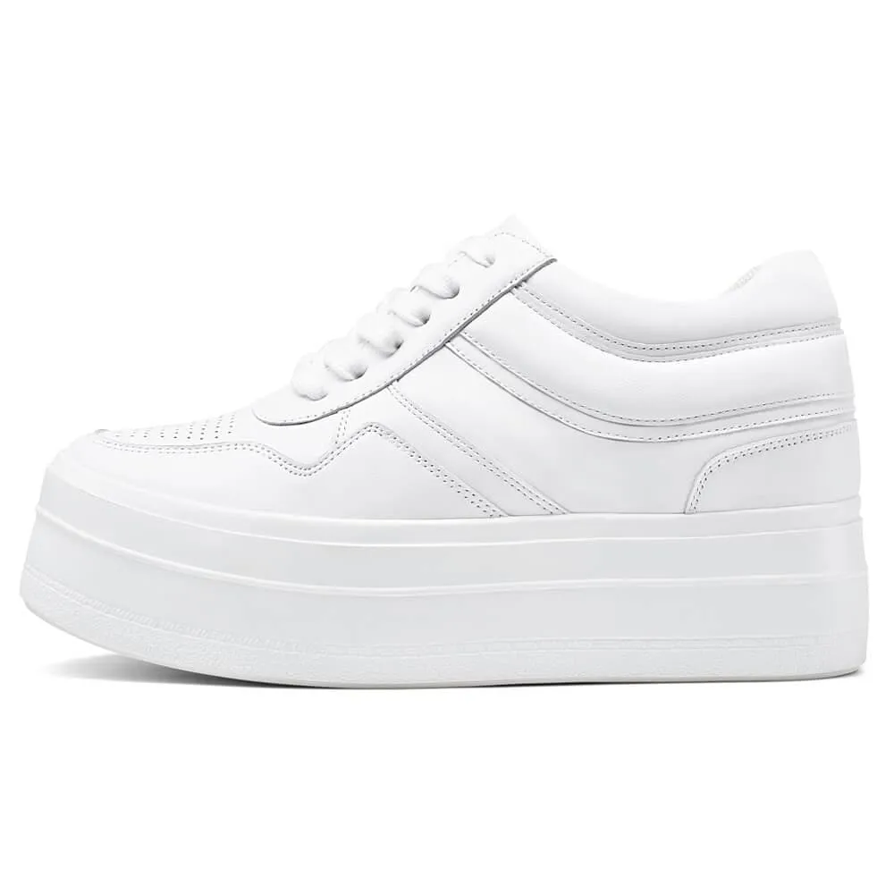 Taos Leather Sneakers 8 CM / 3.15 Inches CMR CHAMARIPA Elevator Shoes - Elevate Your Style with Women's White Wedge Sneakers - Boost Your Height