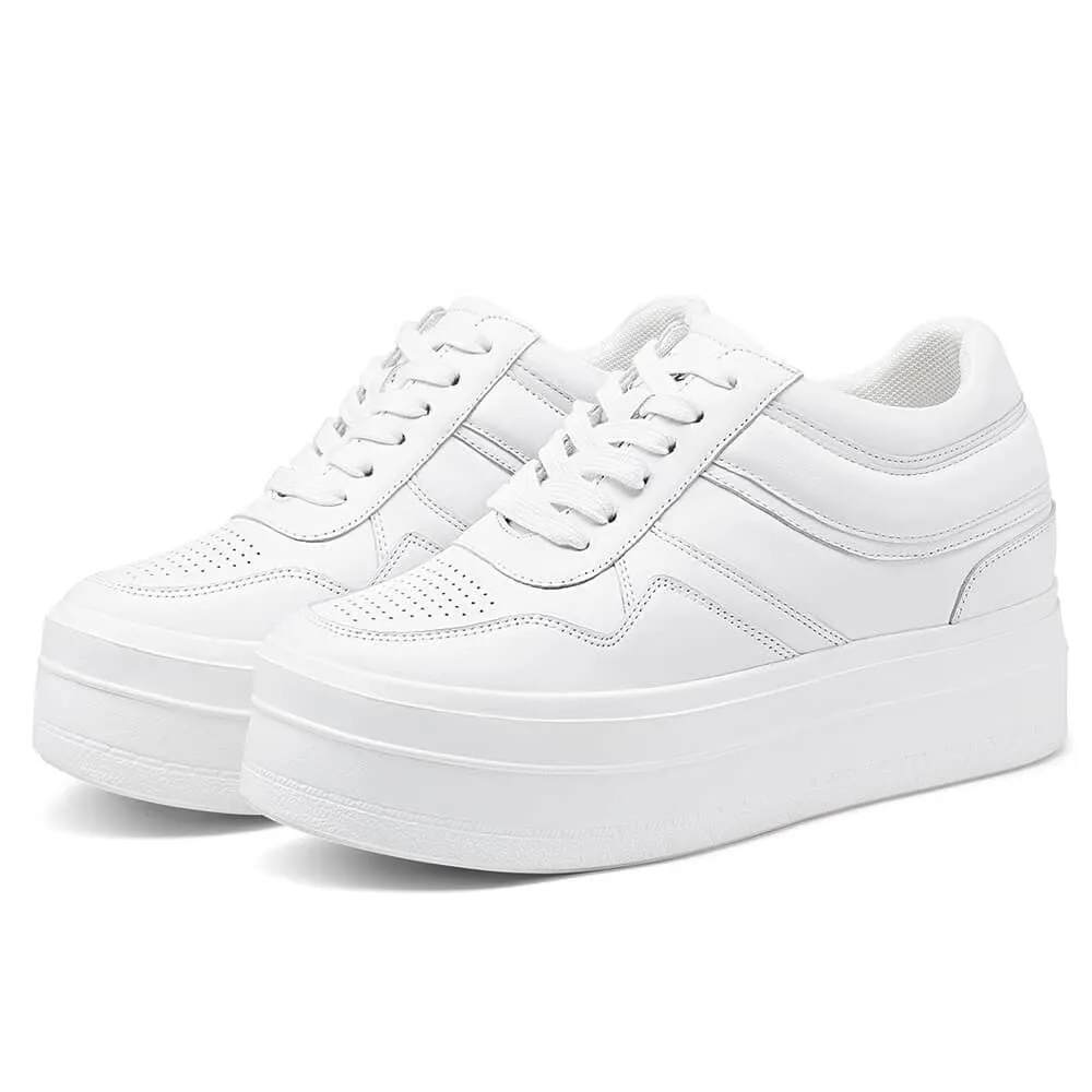 8 CM / 3.15 Inches CMR CHAMARIPA Elevator Shoes - Elevate Your Style with Women's White Wedge Sneakers - Boost Your Height Shirts To Match Sneakers