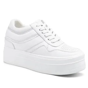 8 CM / 3.15 Inches CMR CHAMARIPA Elevator Shoes - Elevate Your Style with Women's White Wedge Sneakers - Boost Your Height Thick Soled Sneakers