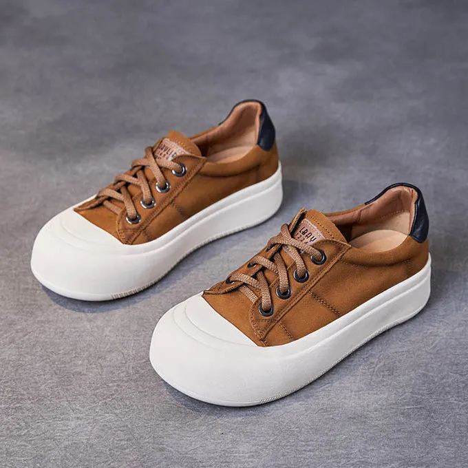 Tan Casual Shoes Women Platform Lace-Up Casual Shoes