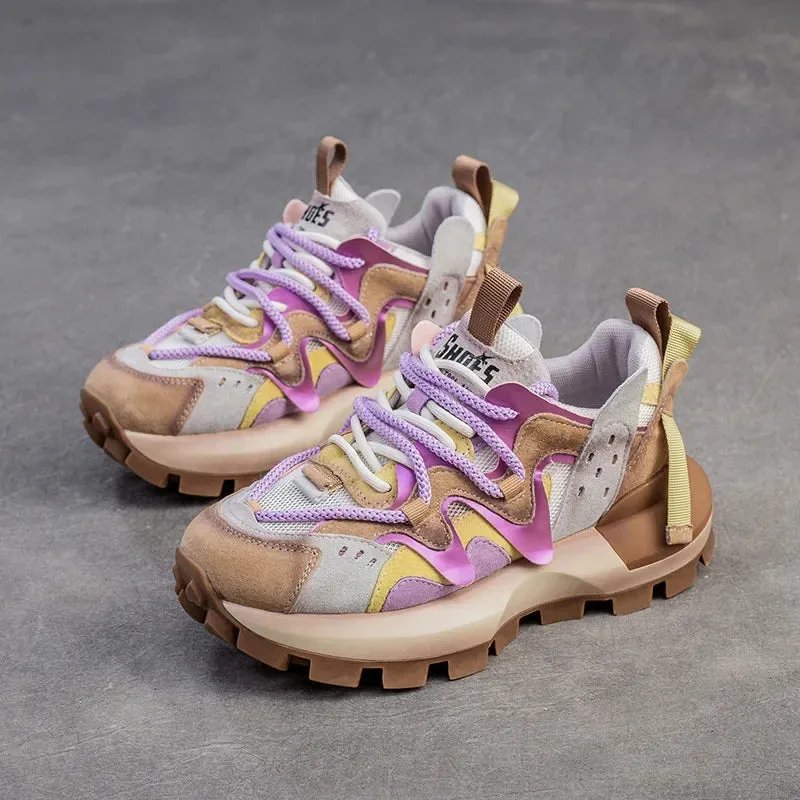 For Bunions And Flat Feet Air Mesh Genuine Leather Chunky Sneaker