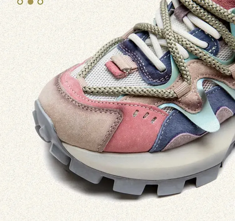 Air Mesh Genuine Leather Chunky Sneaker High Arch Shoes