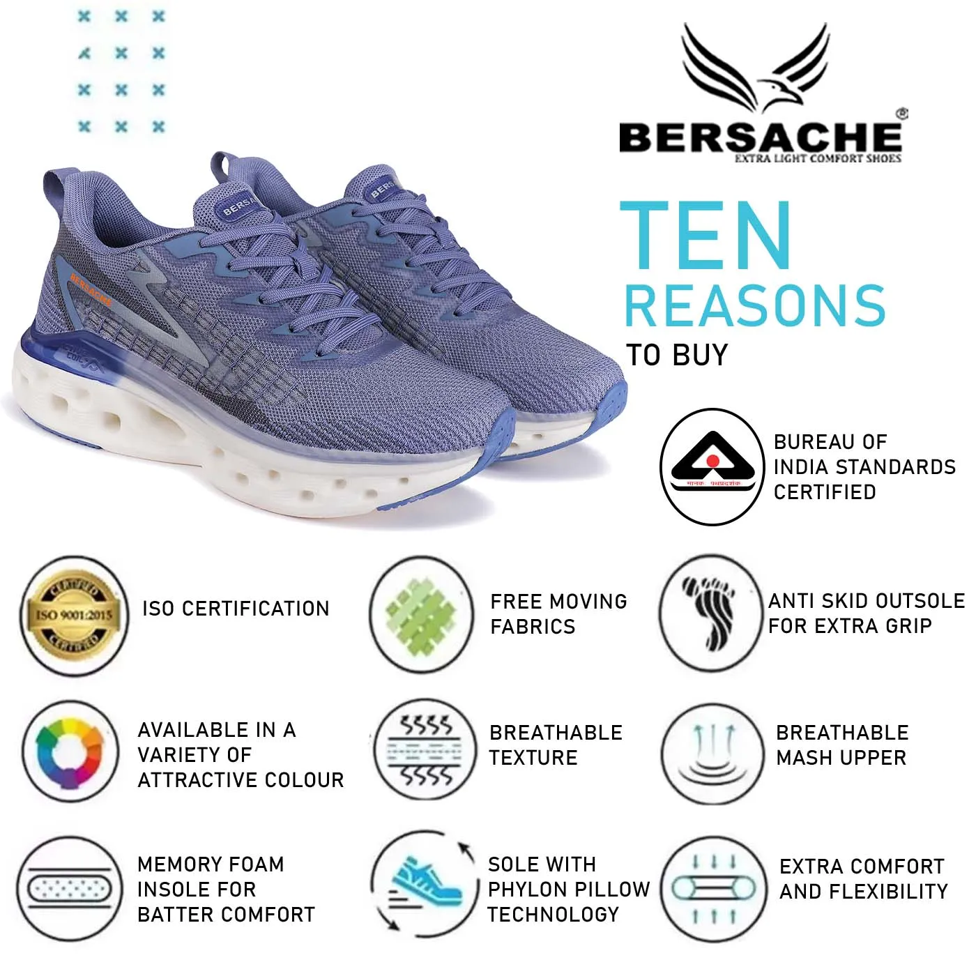 Bersache Premium Sports ,Gym, Trending Stylish Running Shoes For Men (9154-Blue) Closed Toe Hiking Shoes