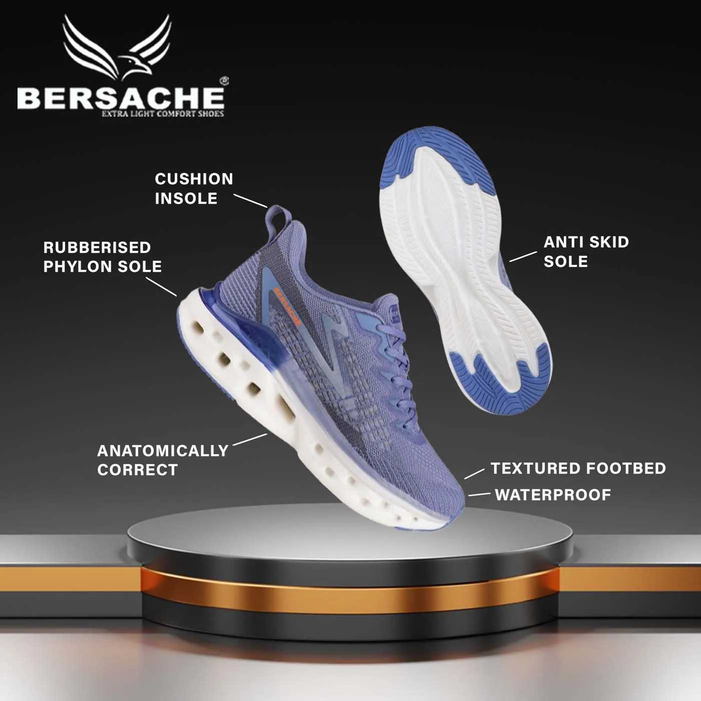 Light Trail Hiking Shoes Bersache Premium Sports ,Gym, Trending Stylish Running Shoes For Men (9154-Blue)