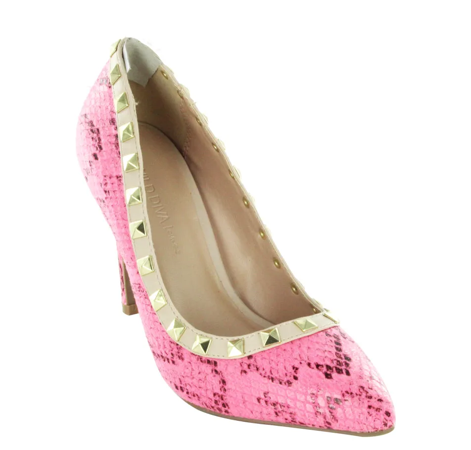 On Shoes Casual AKIRA-281 SNAKE STYLE STUDDED DESIGNER SEXY STILETTOS HEELS