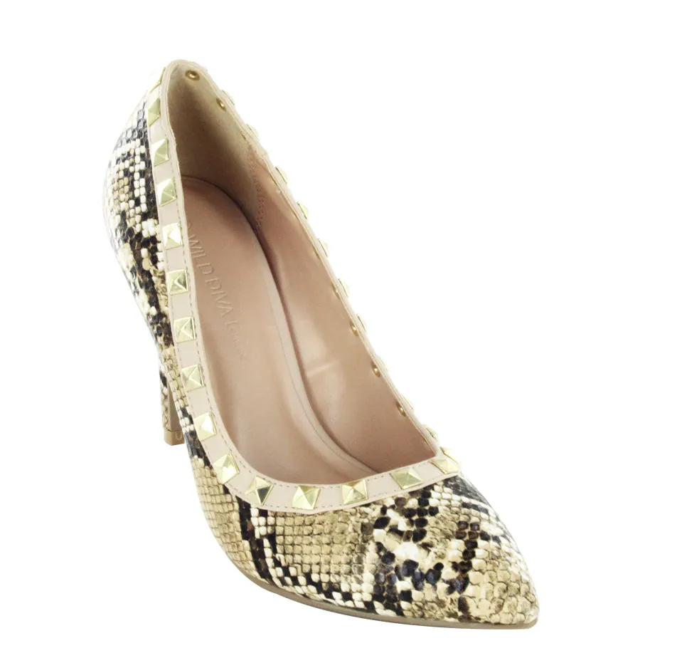 AKIRA-281 SNAKE STYLE STUDDED DESIGNER SEXY STILETTOS HEELS Casual Shoes Sale Online