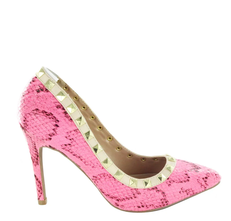 AKIRA-281 SNAKE STYLE STUDDED DESIGNER SEXY STILETTOS HEELS Waterproof Casual Shoes