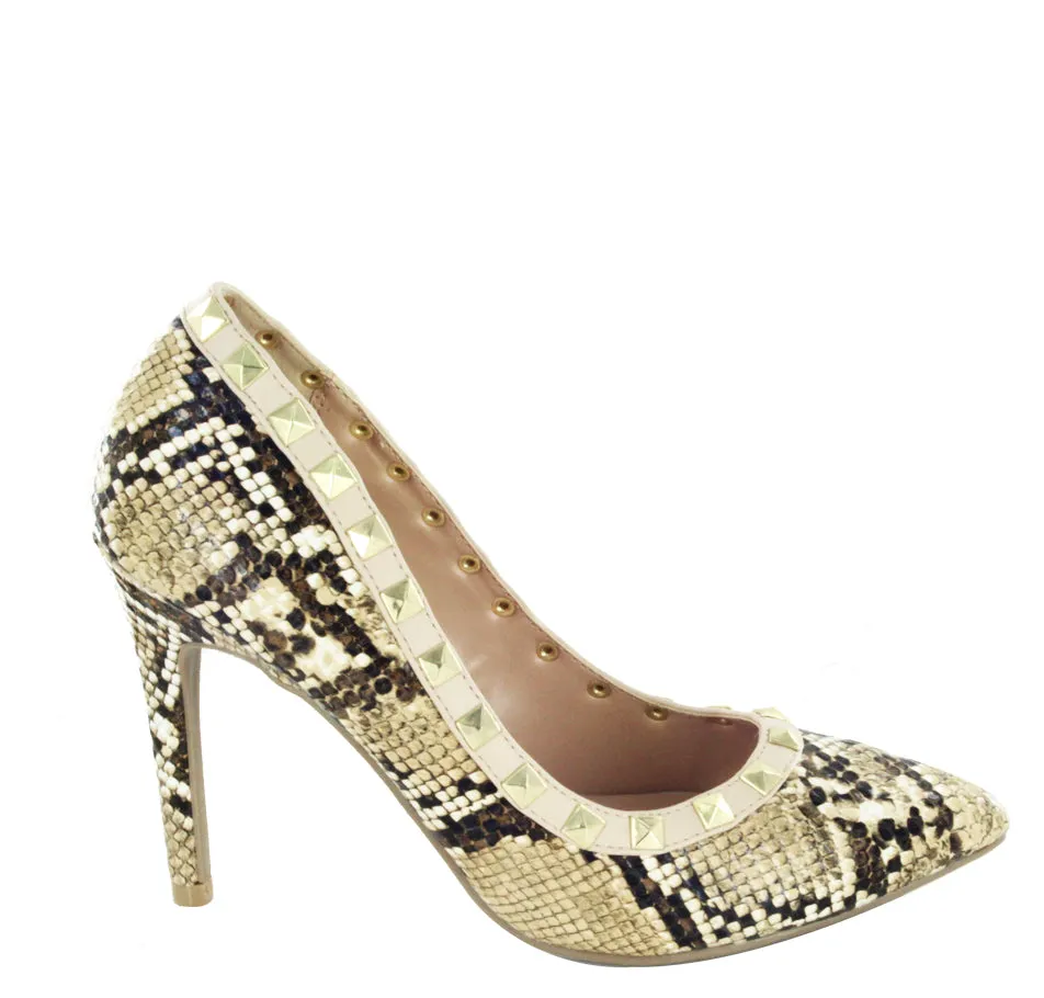 AKIRA-281 SNAKE STYLE STUDDED DESIGNER SEXY STILETTOS HEELS Style Casual Shoes