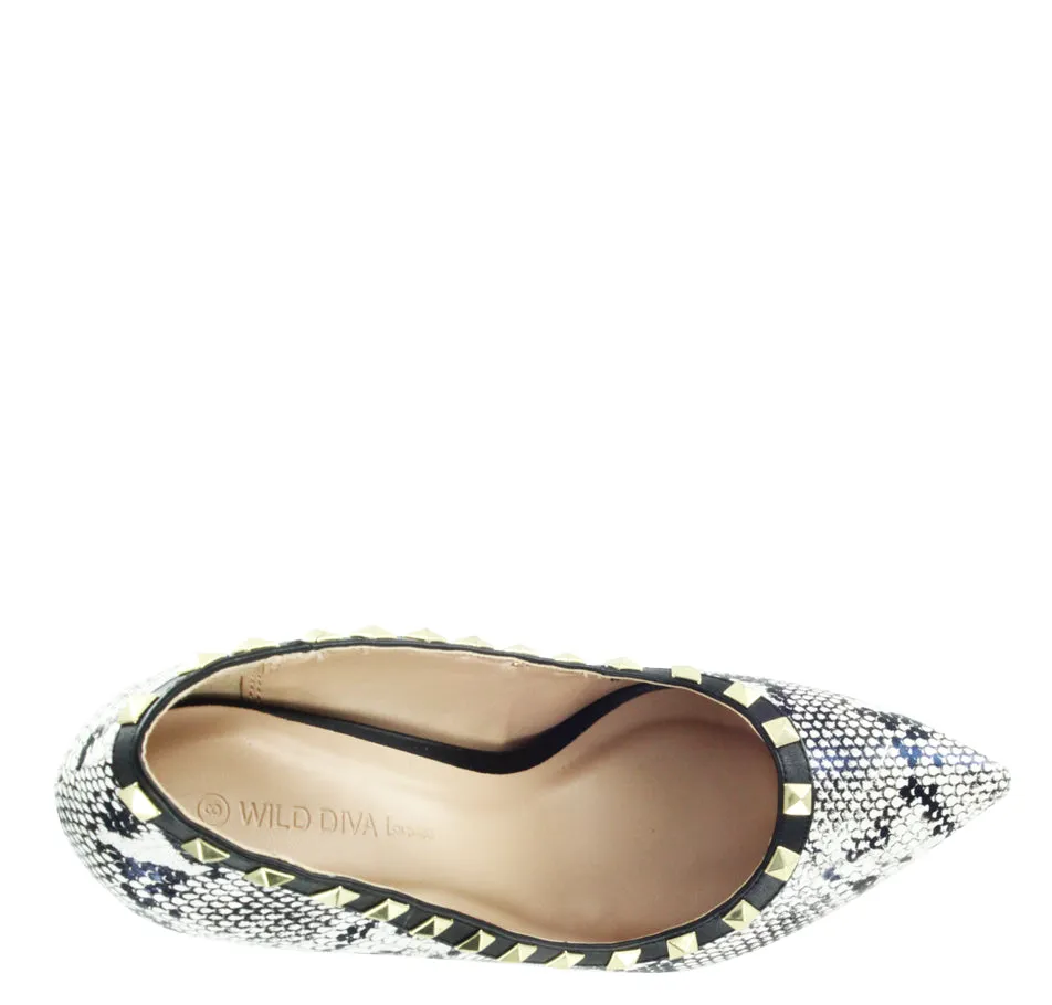 AKIRA-281 SNAKE STYLE STUDDED DESIGNER SEXY STILETTOS HEELS Black Casual Tennis Shoes