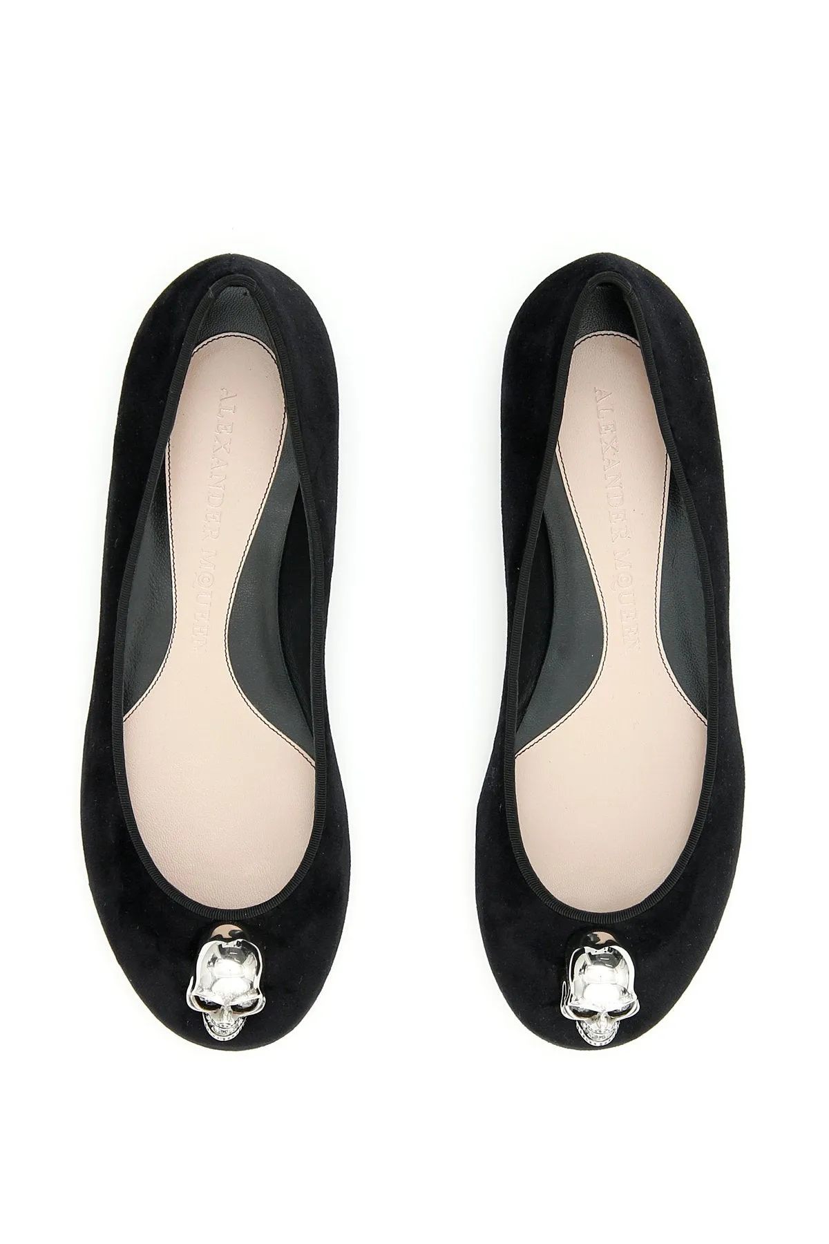 Flat Foot Walking Shoes Alexander McQueen Velvet Skull Detail Ballet Flats