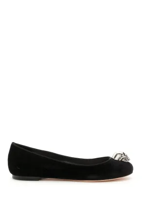 Alexander McQueen Velvet Skull Detail Ballet Flats Wide Flat Wedding Shoes
