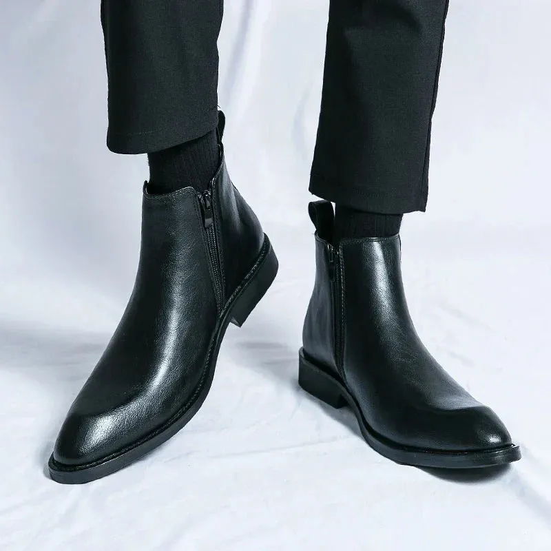 Square Toe Cowboy Boots Men JAMES | ZIP-UP LEATHER CHELSEA BOOTS