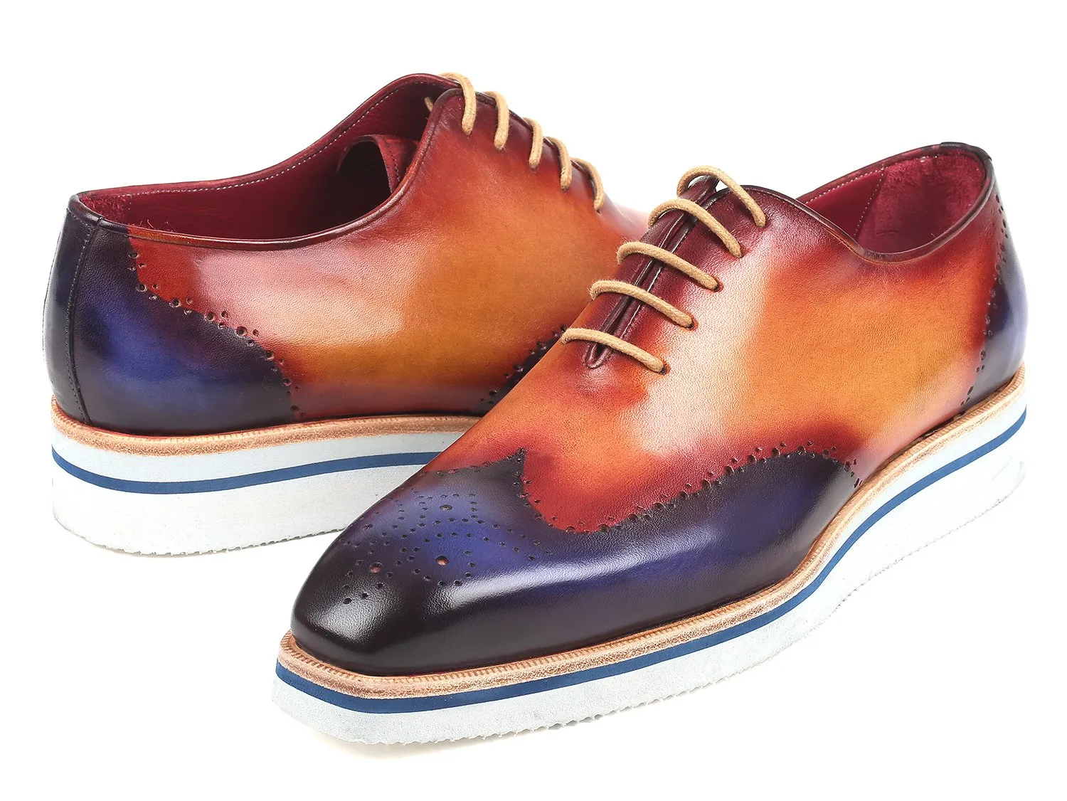 Best Shoes For Smart Casual Paul Parkman Smart Casual Wingtip Oxfords Blue & Camel - 188-BLU-CML
