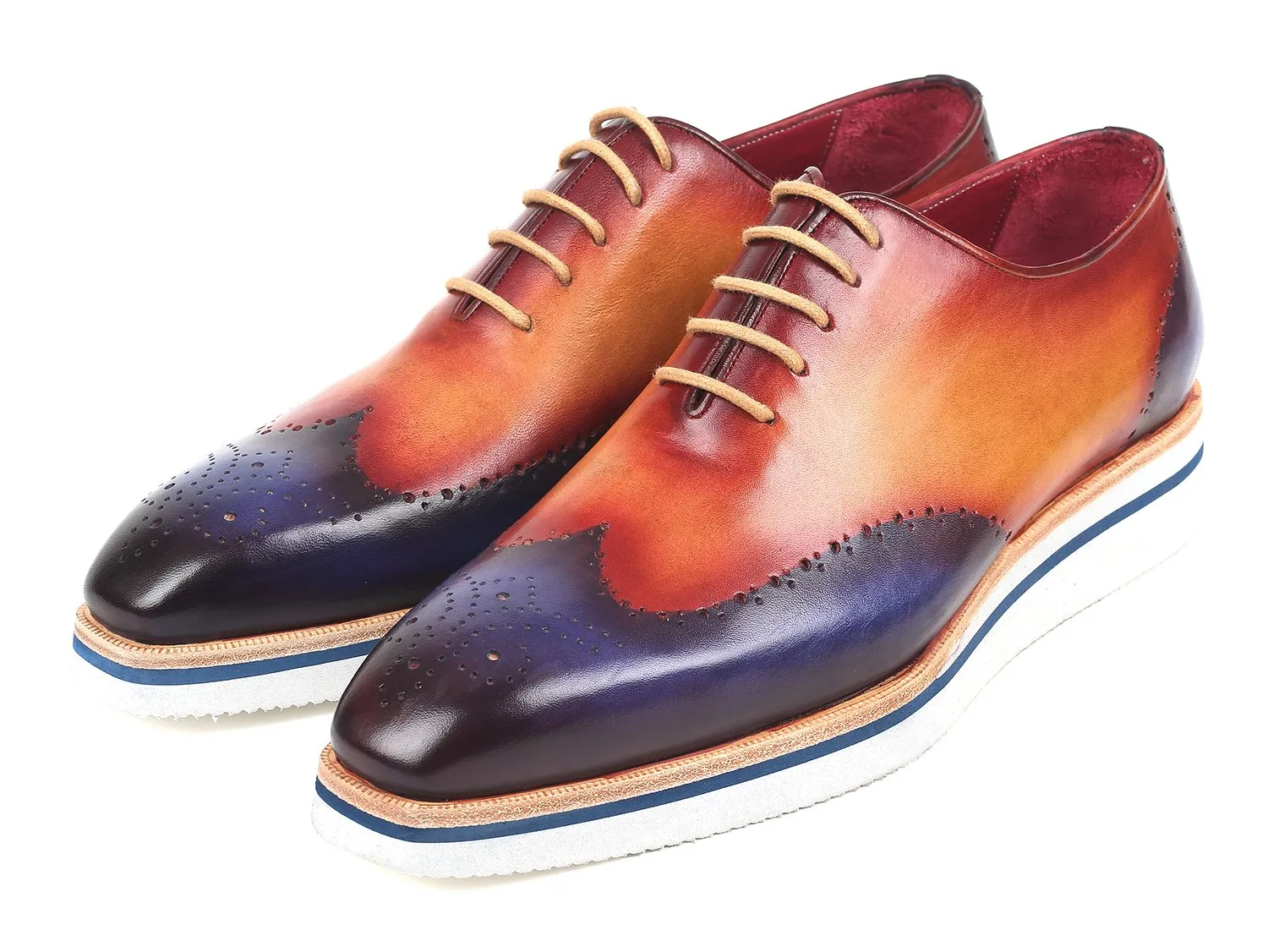 Paul Parkman Smart Casual Wingtip Oxfords Blue & Camel - 188-BLU-CML Best Casual Wingtip Shoes