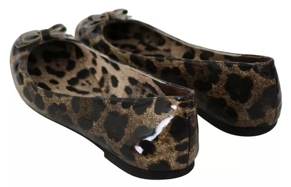 Satin Flat Shoes Dolce & Gabbana Brown Leopard Ballerina Flats Leather Shoes