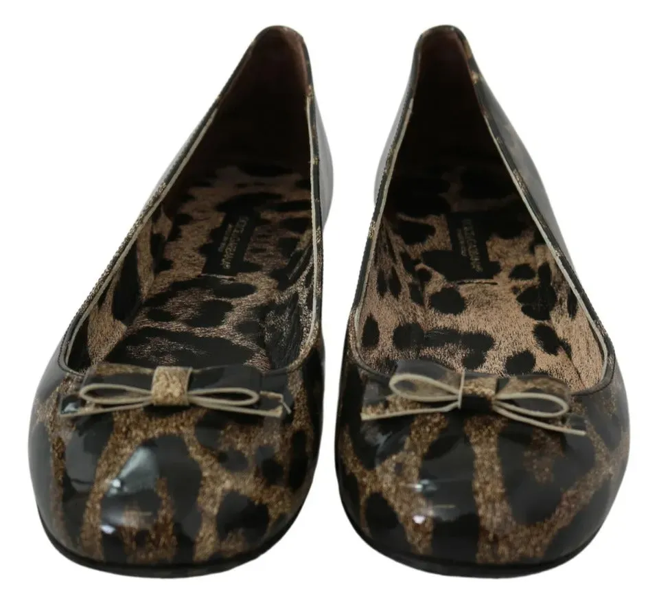 Dolce & Gabbana Brown Leopard Ballerina Flats Leather Shoes Clear Flat Shoes
