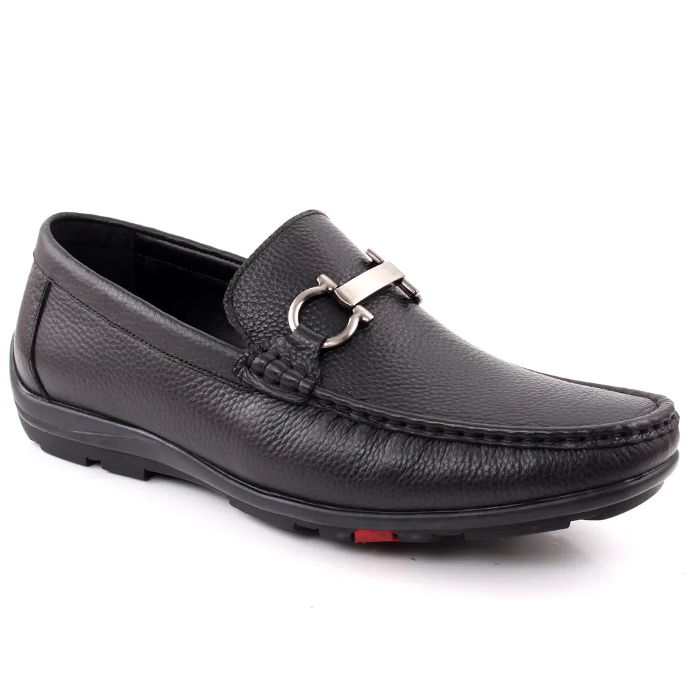 Formal Dress Shoes Flats Men "LORAND" Glossy Surface Metal Buckle Moccasin Shoes