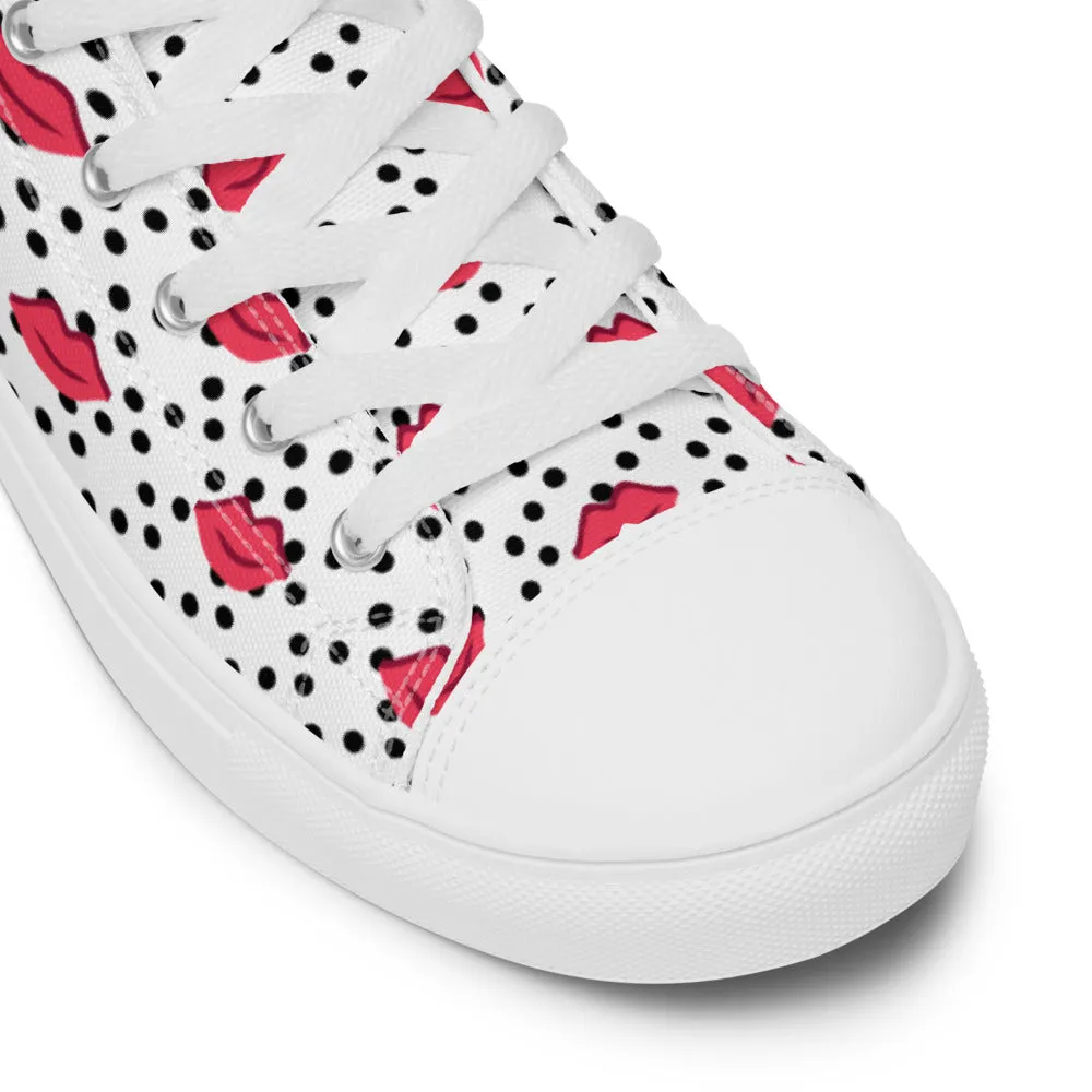 Low Heel Leather Boots For Sale Kiss Print Men's High Tops, Valentine's Day Designer Men's High Top Canvas Sneaker Shoes (US Size: 5-13)