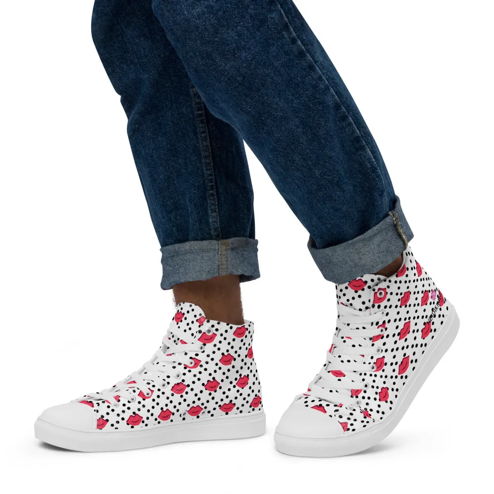 Kiss Print Men's High Tops, Valentine's Day Designer Men's High Top Canvas Sneaker Shoes (US Size: 5-13) Boots For Men Academy