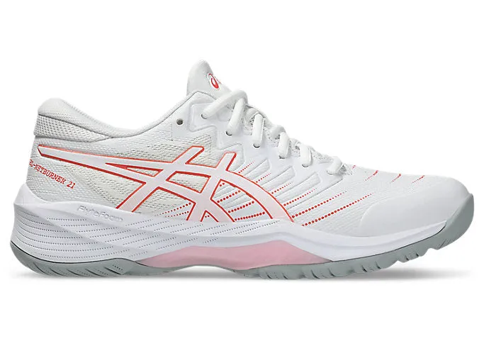 Best Asics Shoes For Running And Strength Training ASICS WOMEN'S NETBURNER 21 WHITE/PAPAYA NETBALL SHOES