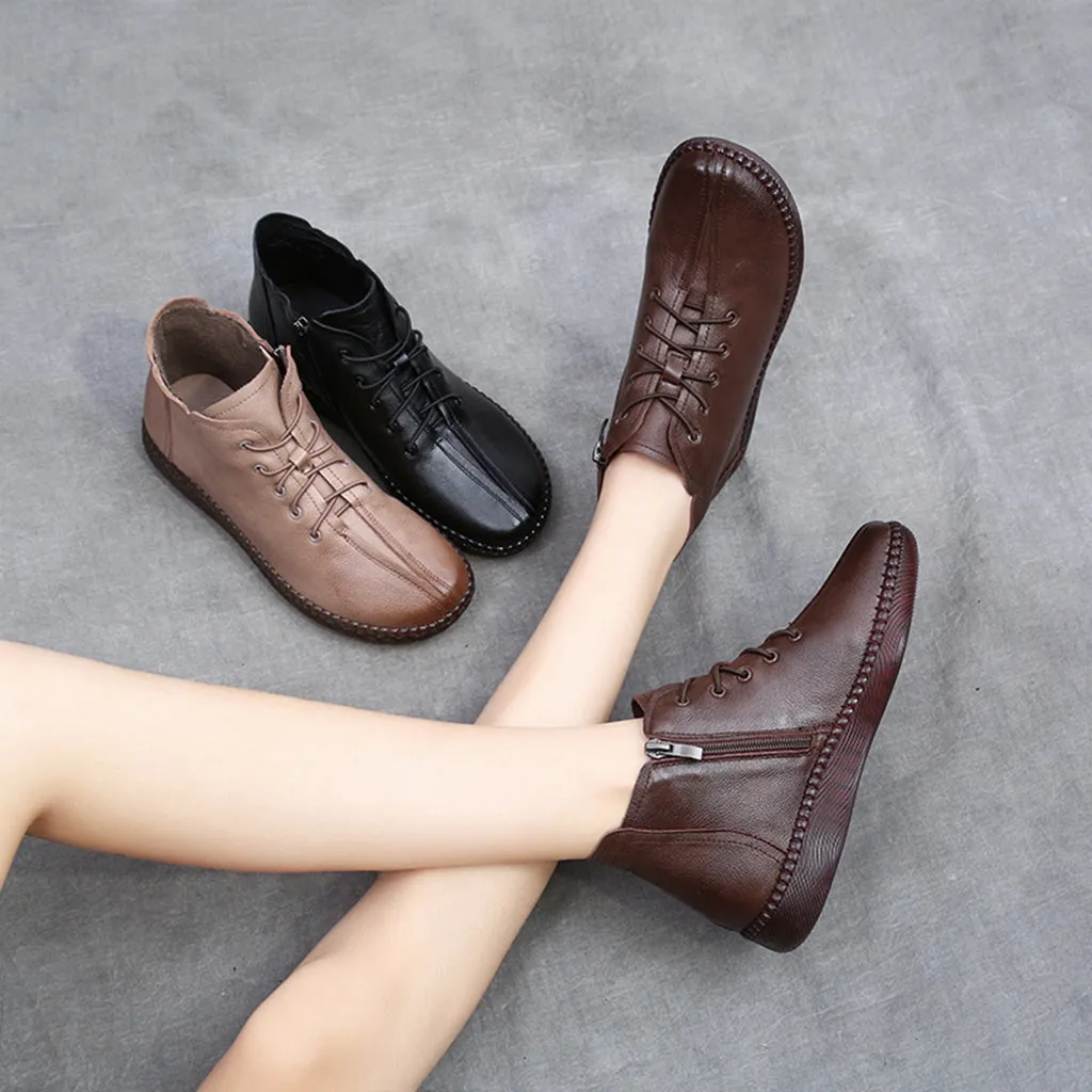 Flat Feet Running Shoes Autumn Winter Leather Soft Shoes Short Women's Boots 41