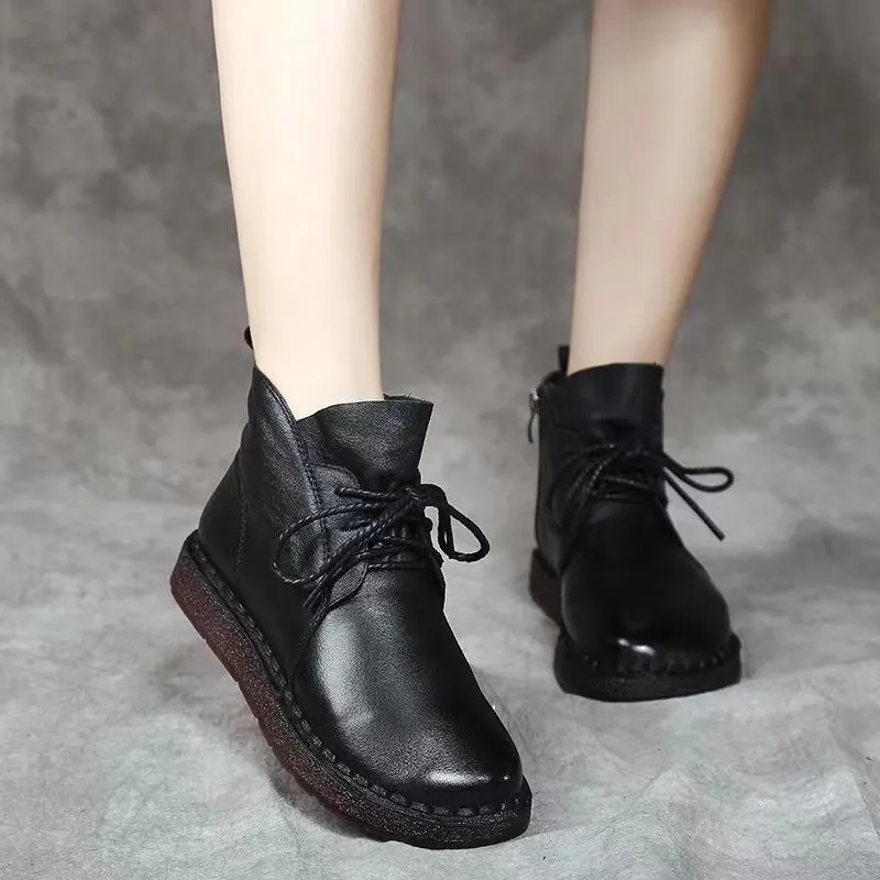 Scotchgard Waterproof Shoes Babakud Women Leather Handmade Lace Up Boots With Side Zippers