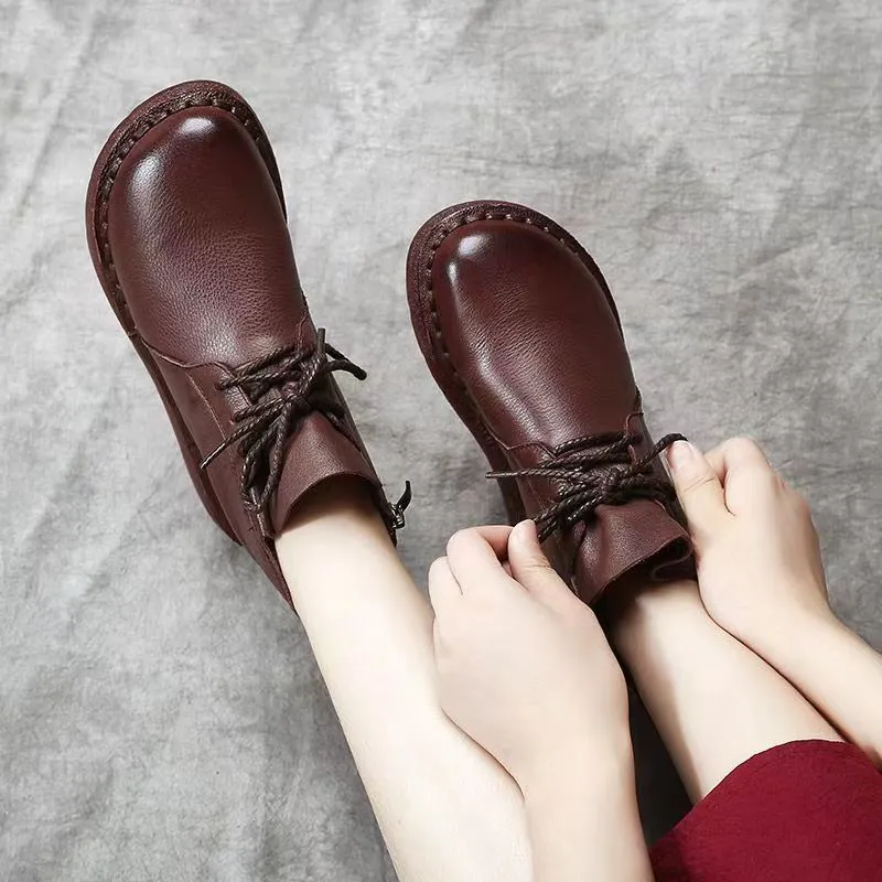 Babakud Women Leather Handmade Lace Up Boots With Side Zippers Gore-tex Waterproof Shoes