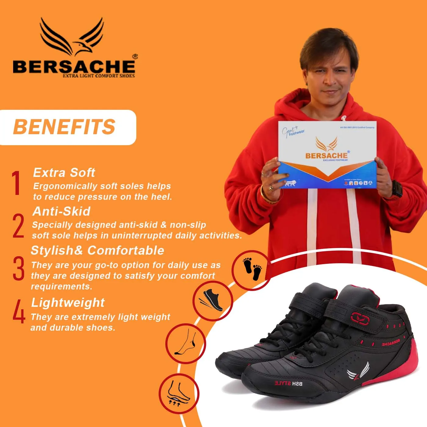 Bersache Lightweight Sports Running Shoes For Men Black-9020 Hydro Hiking Shoes