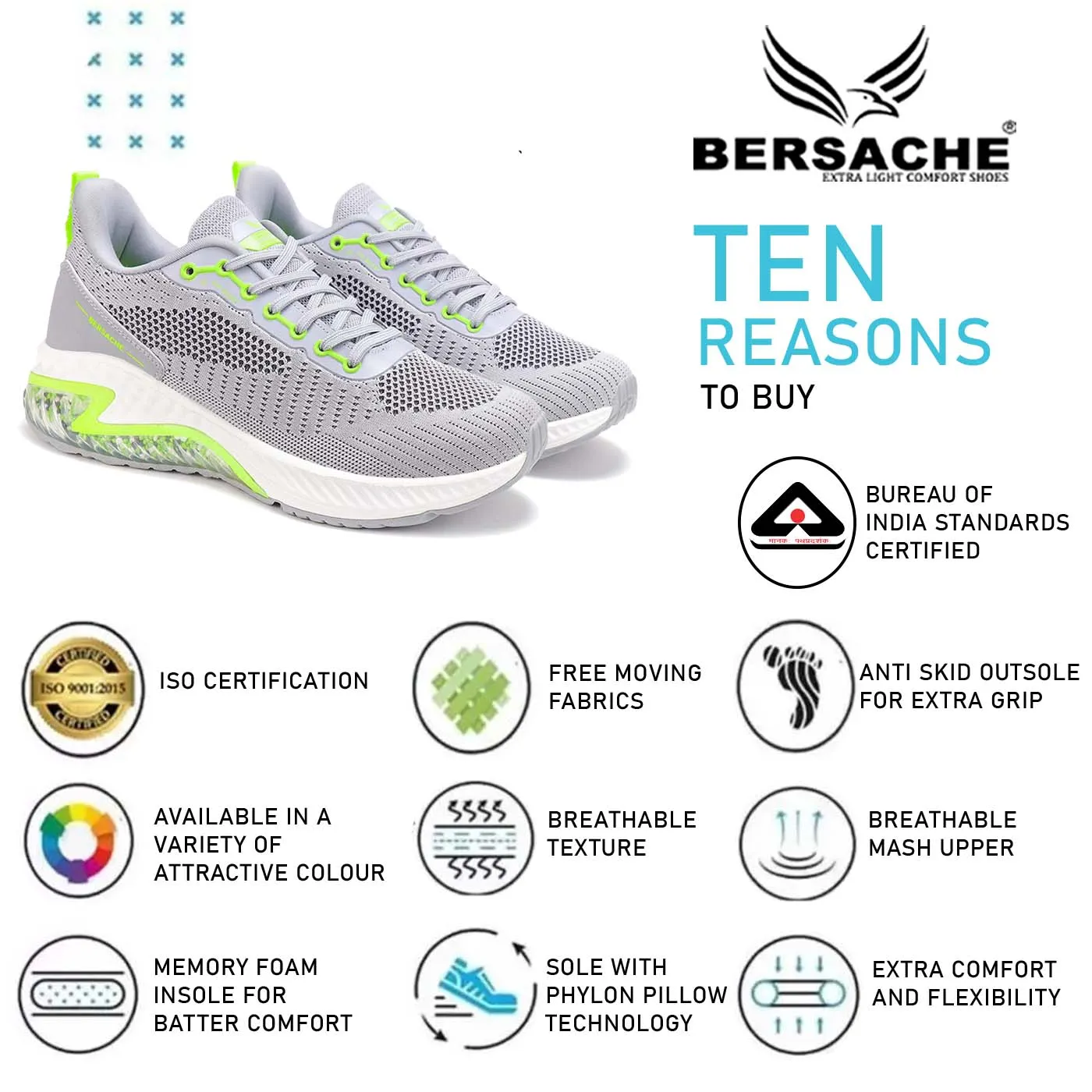 Bersache Lightweight Sports Running Shoes For Men Grey-9043 Hiking Shoes Hawaii