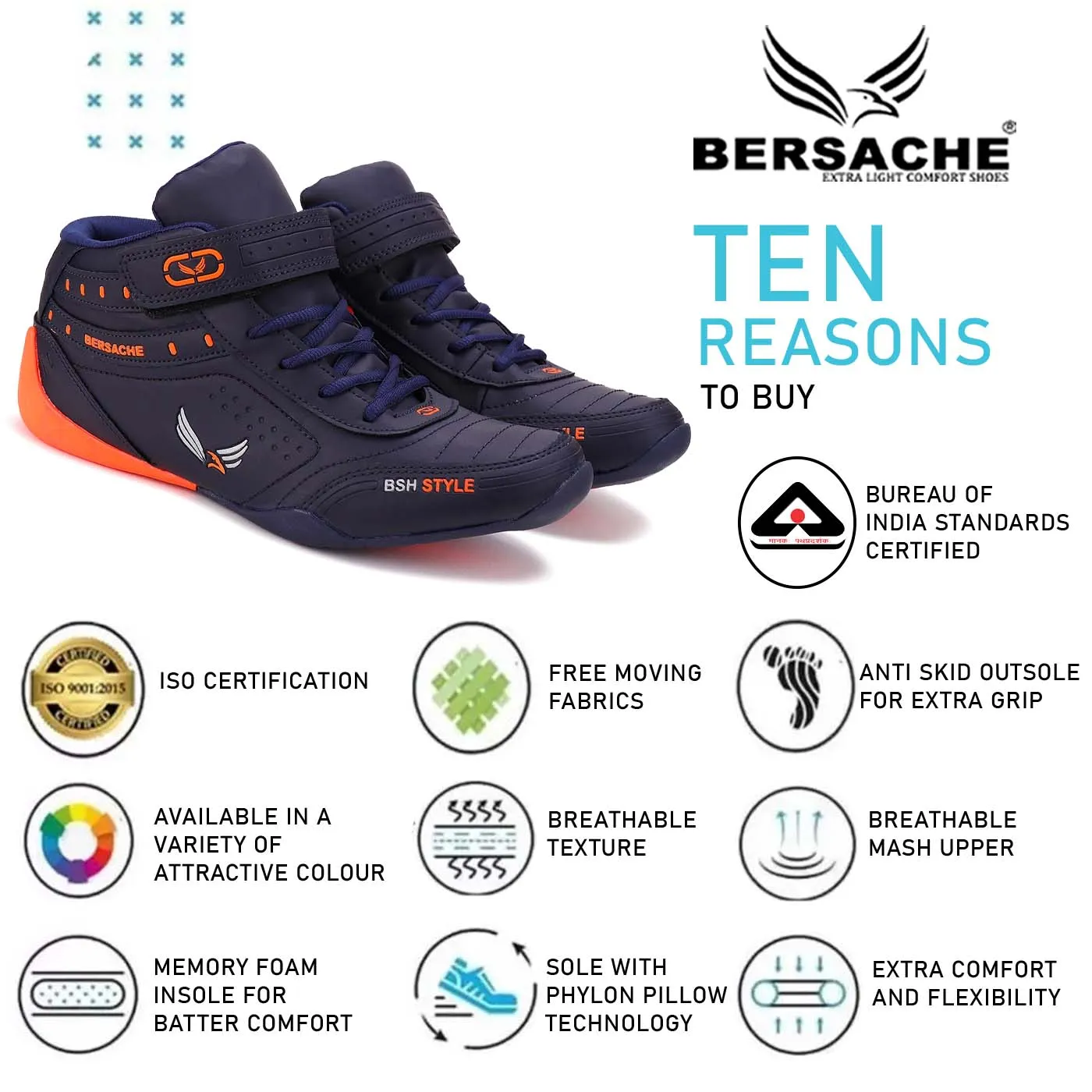 Bersache Lightweight Sports Running Shoes For Men Navy-9019 Ultra 112 Waterproof Hiking Shoes