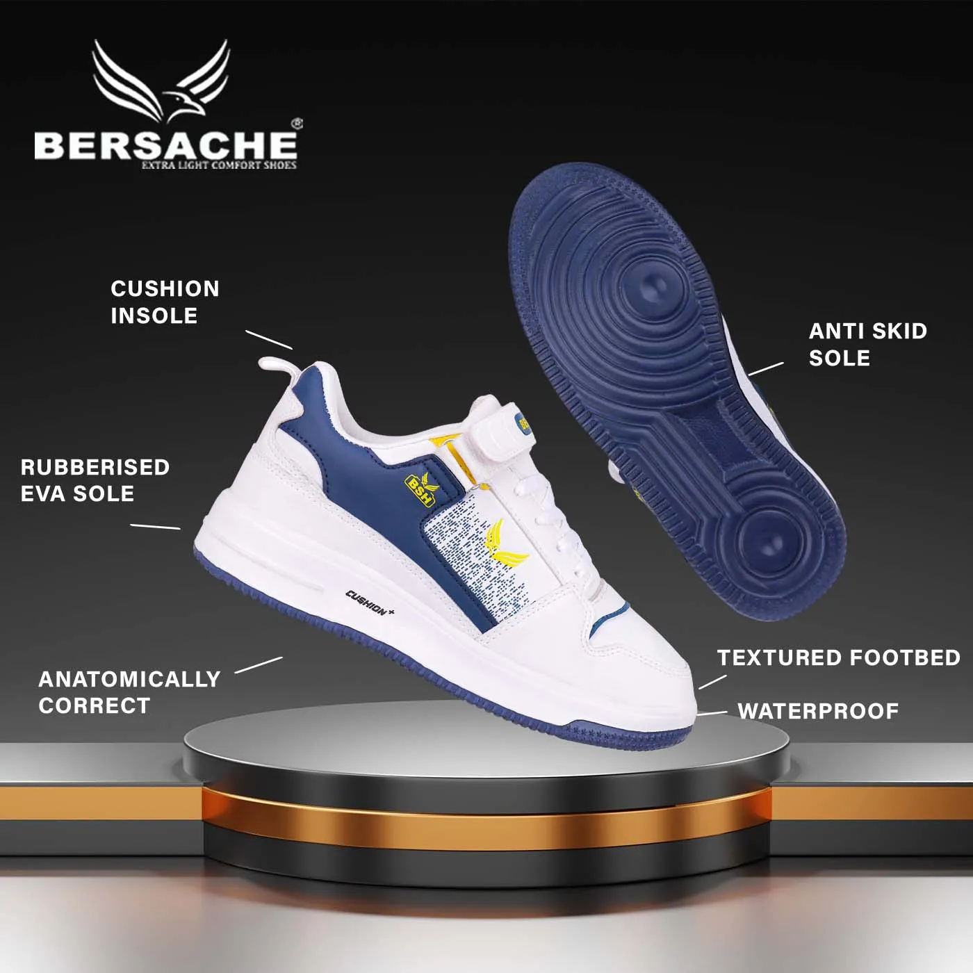 Black And White Hiking Shoes Bersache Premium Sports ,Gym, Trending Stylish Running shoes for men (9124-White)