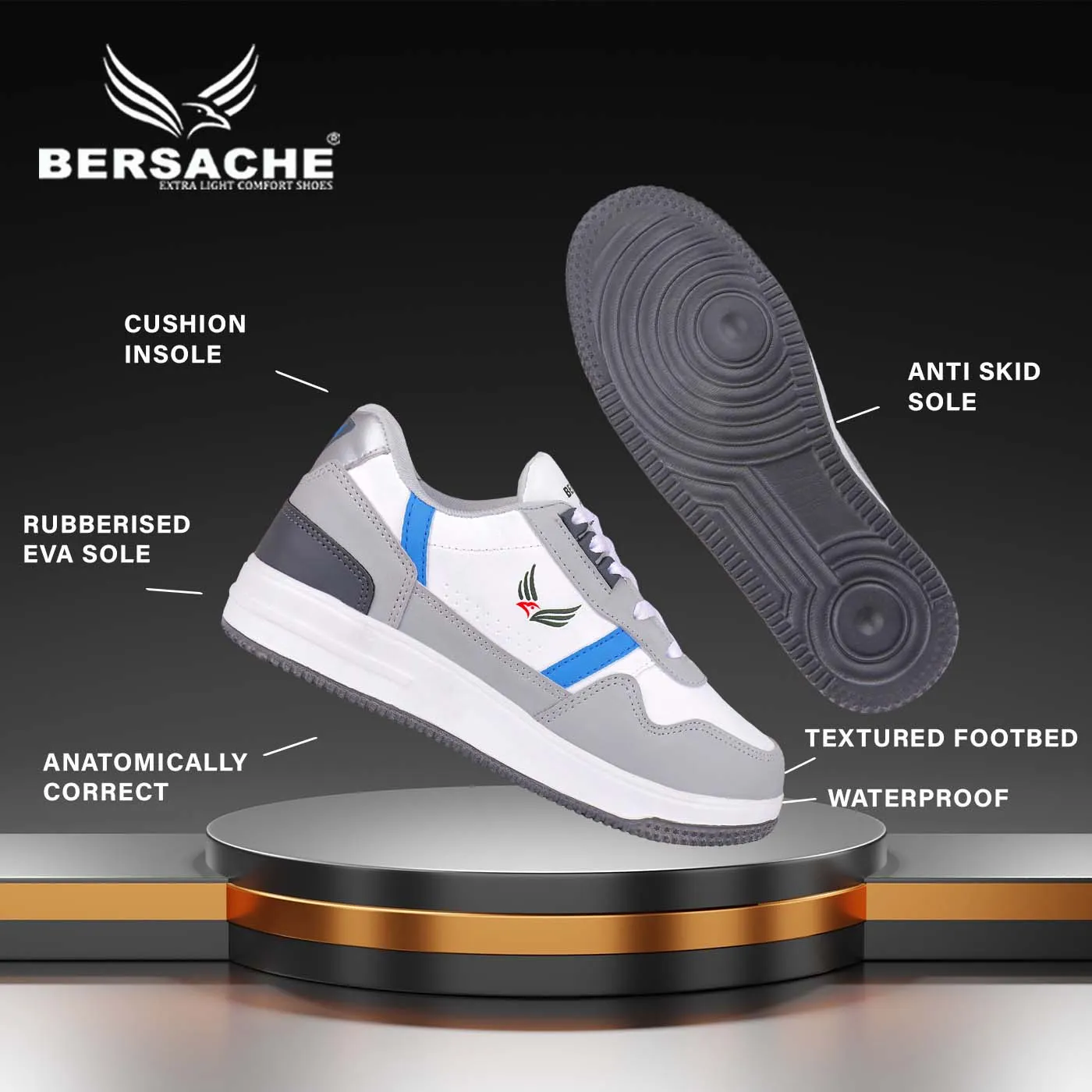 Bersache Premium Sports ,Gym, Trending Stylish Running shoes for men (9125-Grey) Hiking Shoes With Plantar Fasciitis