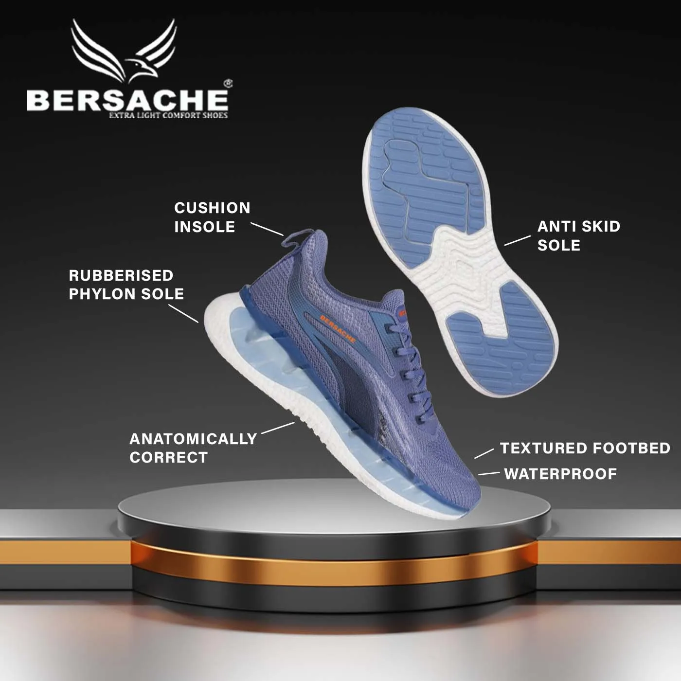 Bersache Premium Sports ,Gym, Trending Stylish Running Shoes For Men (9151-Blue) Waterproof Mid Hiking Shoes