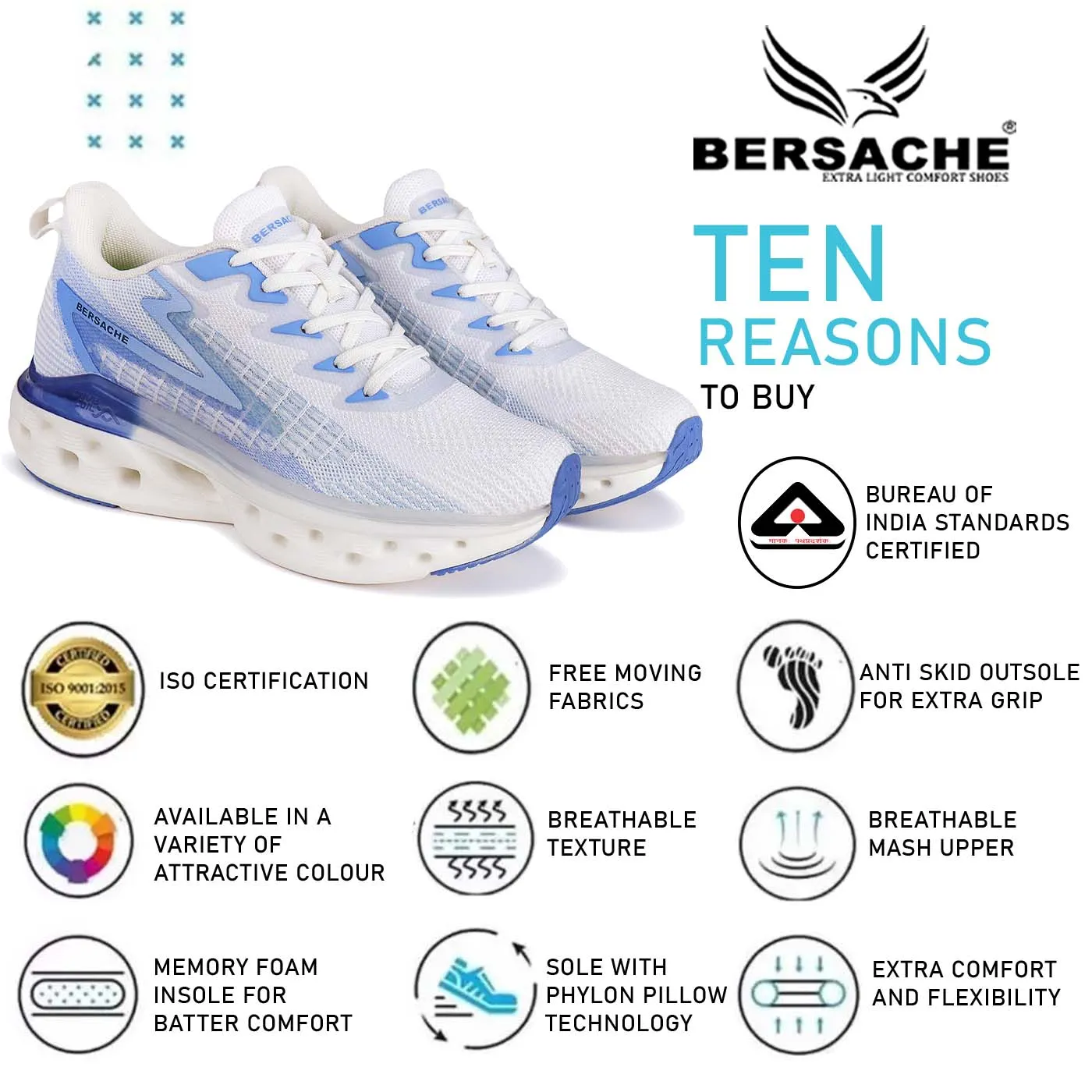 Bersache Premium Sports ,Gym, Trending Stylish Running Shoes For Men (9155-White) Hiking Shoes Or Sandals