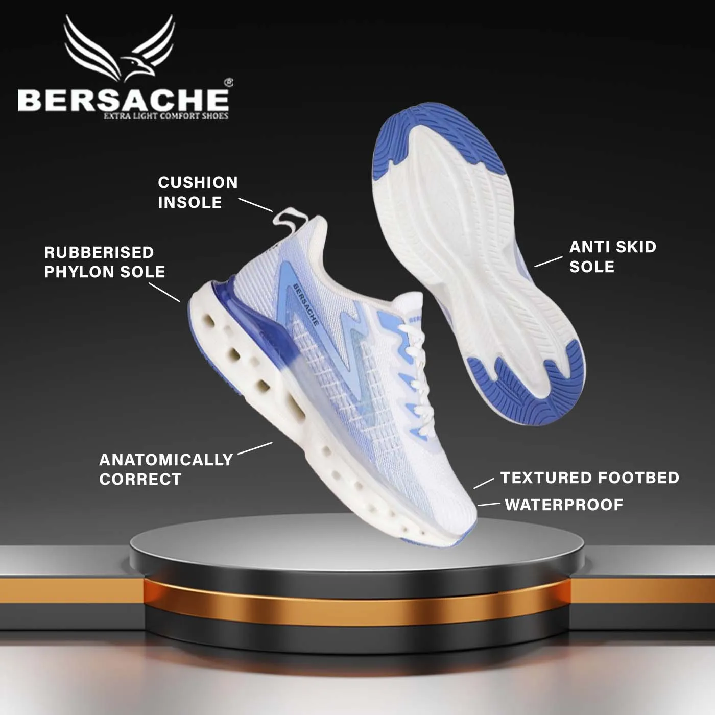 Bersache Premium Sports ,Gym, Trending Stylish Running Shoes For Men (9155-White) Shoelaces For Hiking Shoes