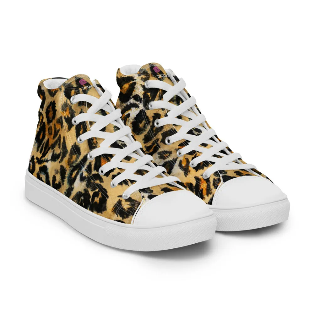 Leopard Animal Print Men's Sneakers, Brown Leopard Print Premium High Top Tennis Shoes For Men Patagonia Boots