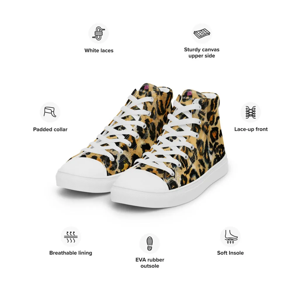 Hispanic Cowboy Boots Leopard Animal Print Men's Sneakers, Brown Leopard Print Premium High Top Tennis Shoes For Men