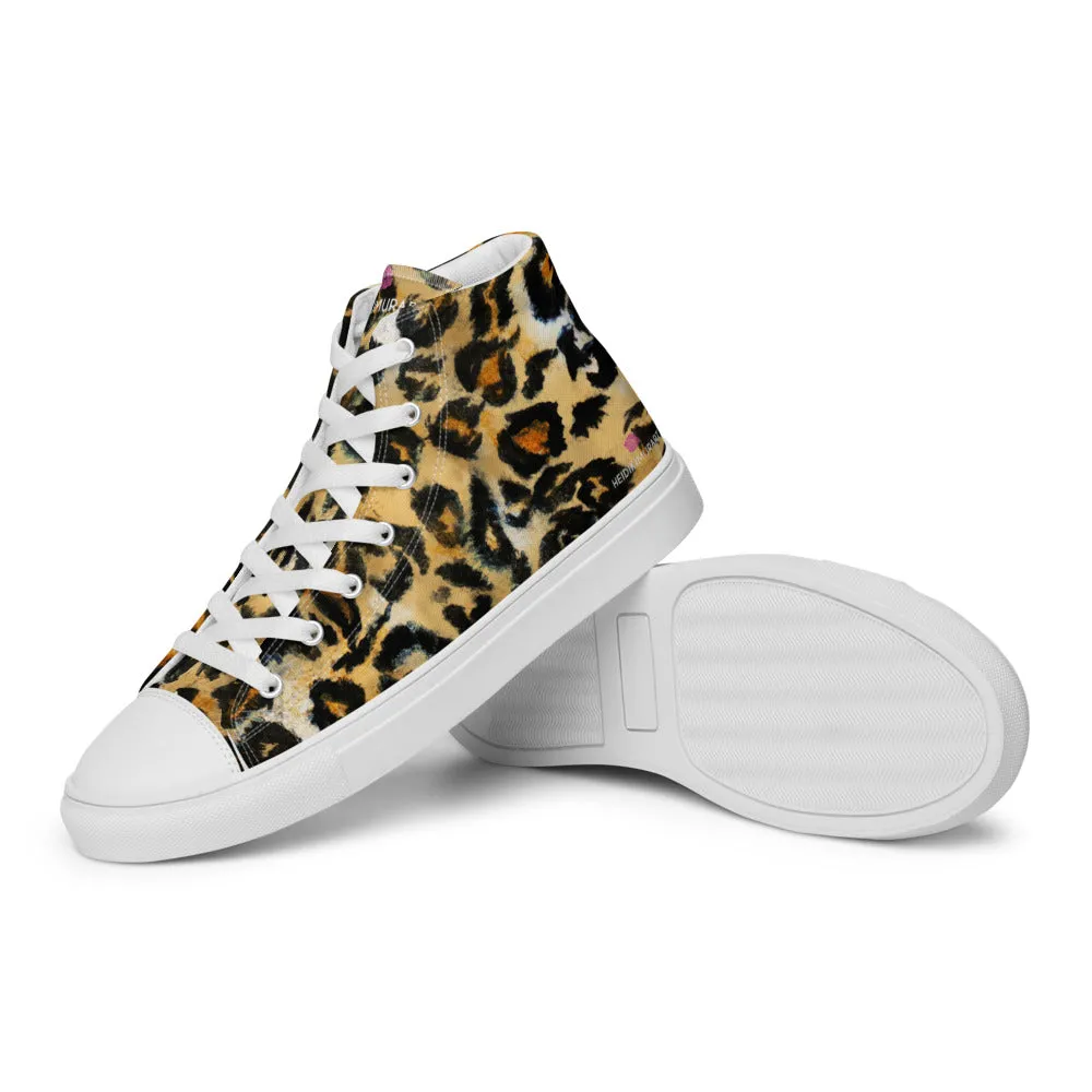 Fancy Cowboy Boots Leopard Animal Print Men's Sneakers, Brown Leopard Print Premium High Top Tennis Shoes For Men