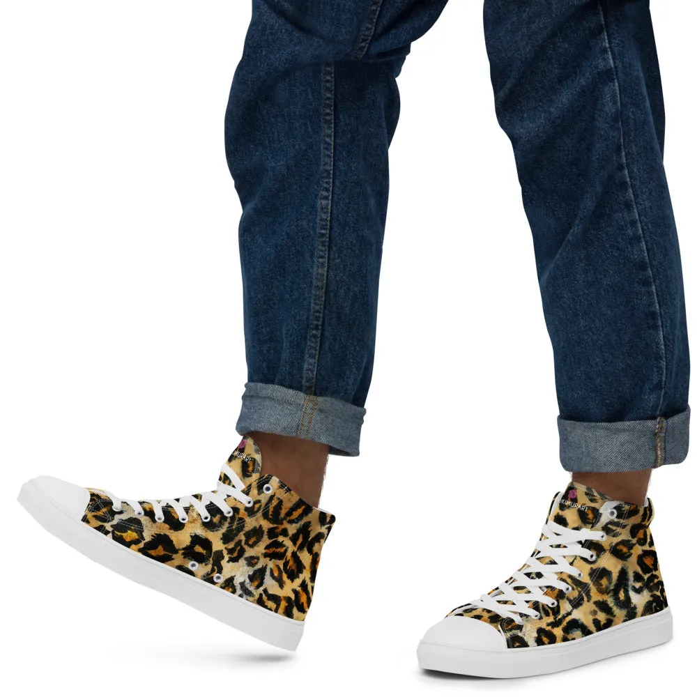 Slip On Toe Work Boots Leopard Animal Print Men's Sneakers, Brown Leopard Print Premium High Top Tennis Shoes For Men