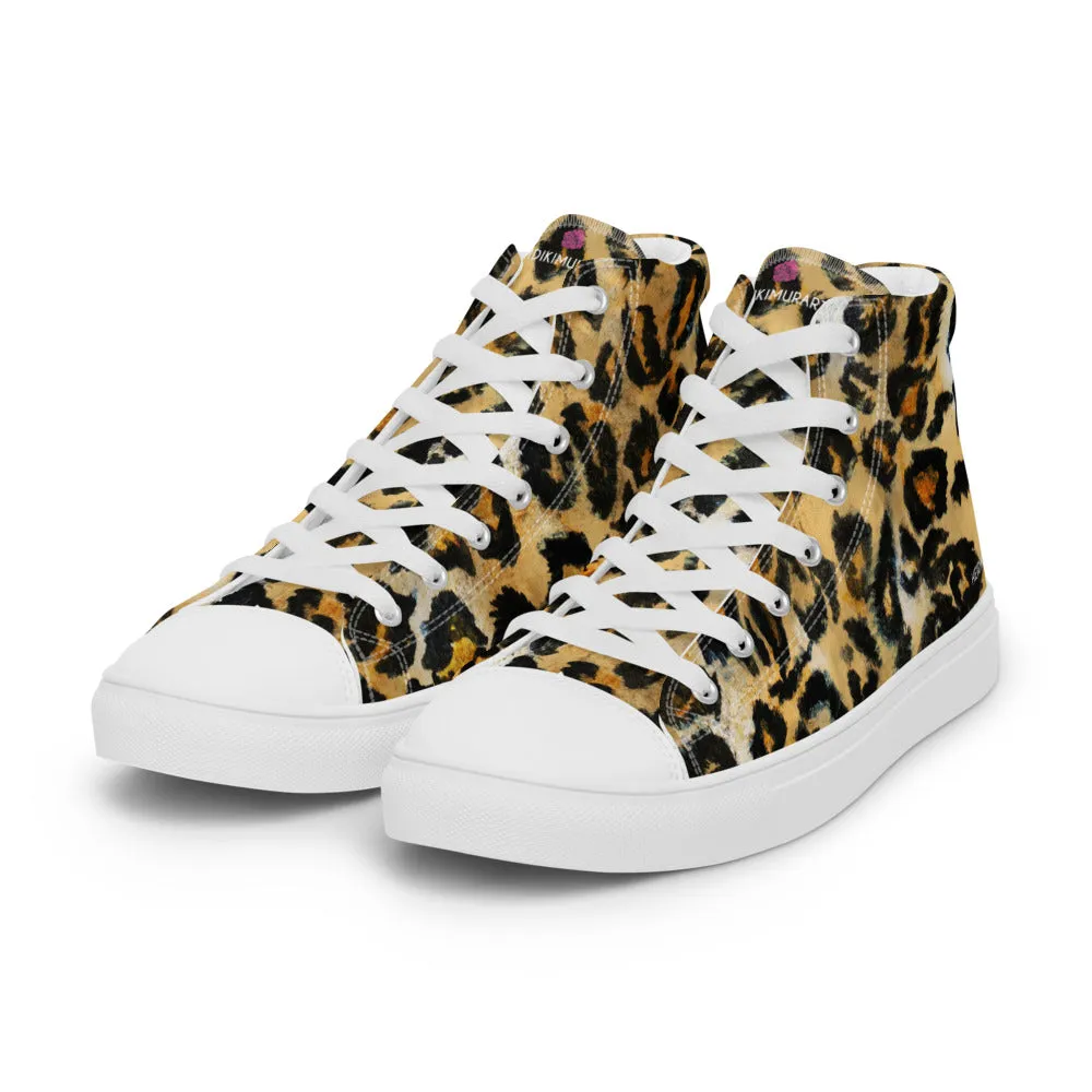 Leopard Animal Print Men's Sneakers, Brown Leopard Print Premium High Top Tennis Shoes For Men NULL Lineman Boots