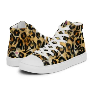 Leopard Animal Print Men's Sneakers, Brown Leopard Print Premium High Top Tennis Shoes For Men White Boots Cowgirl
