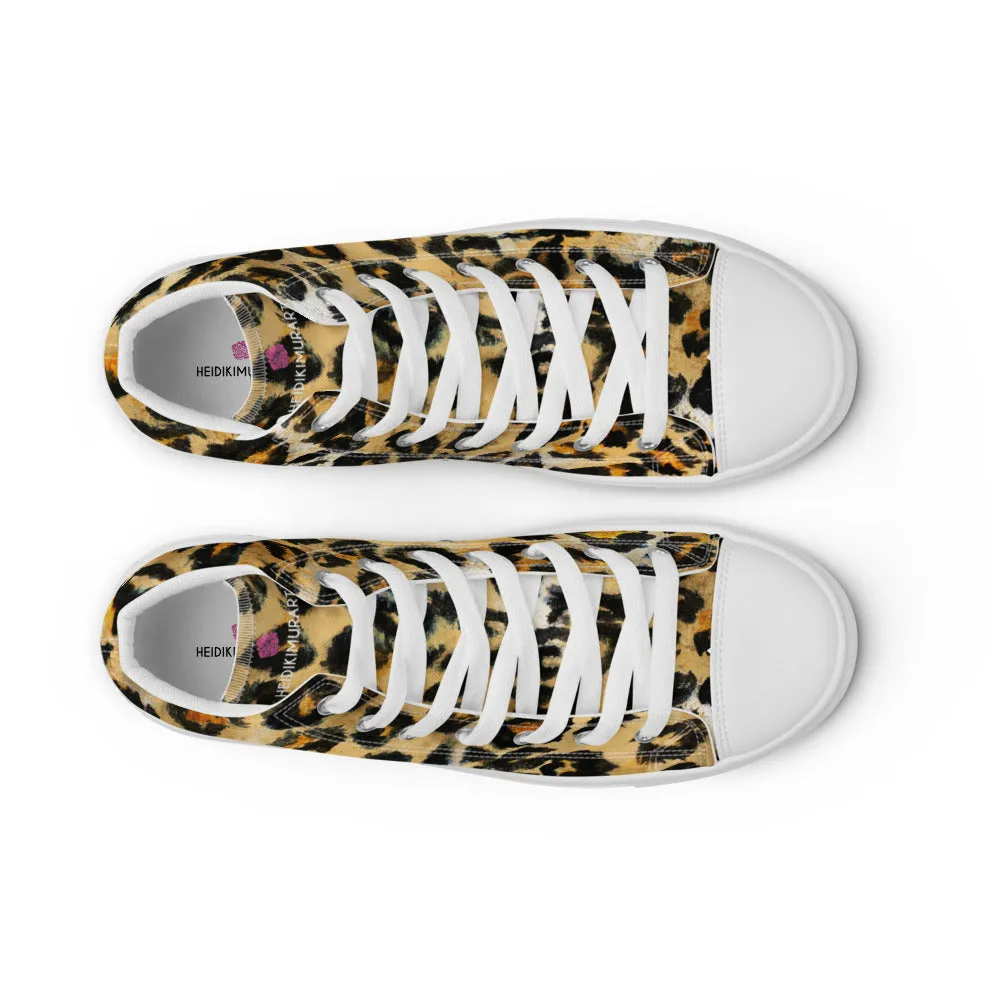 Leopard Animal Print Men's Sneakers, Brown Leopard Print Premium High Top Tennis Shoes For Men Hiking Snow Boots