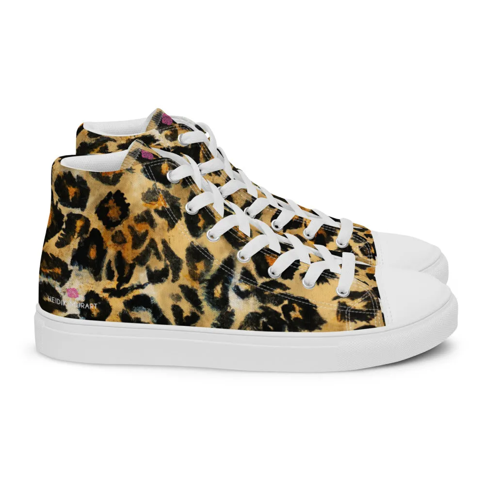 Leopard Animal Print Men's Sneakers, Brown Leopard Print Premium High Top Tennis Shoes For Men Boots With Zipper
