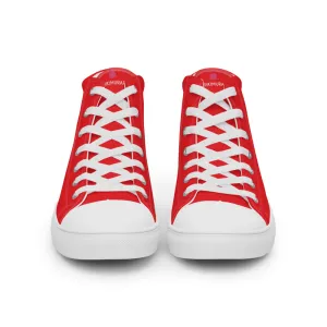 Firefighter Duty Boots Bright Red Men's High Tops, Solid Red Color Mens High Top Sneakers Canvas Tennis Shoes With White Laces and Faux Leather Toe Caps (US Size: 5-13)