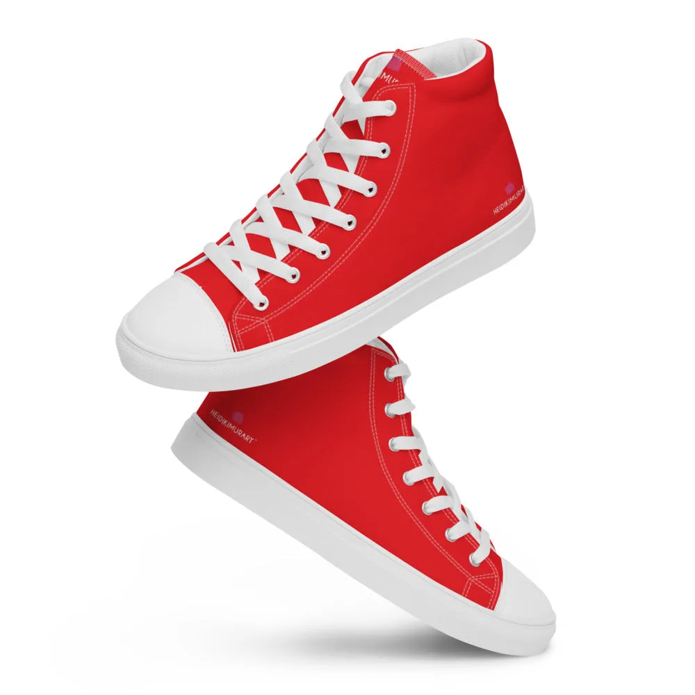 Burton Boa Boots Bright Red Men's High Tops, Solid Red Color Mens High Top Sneakers Canvas Tennis Shoes With White Laces and Faux Leather Toe Caps (US Size: 5-13)