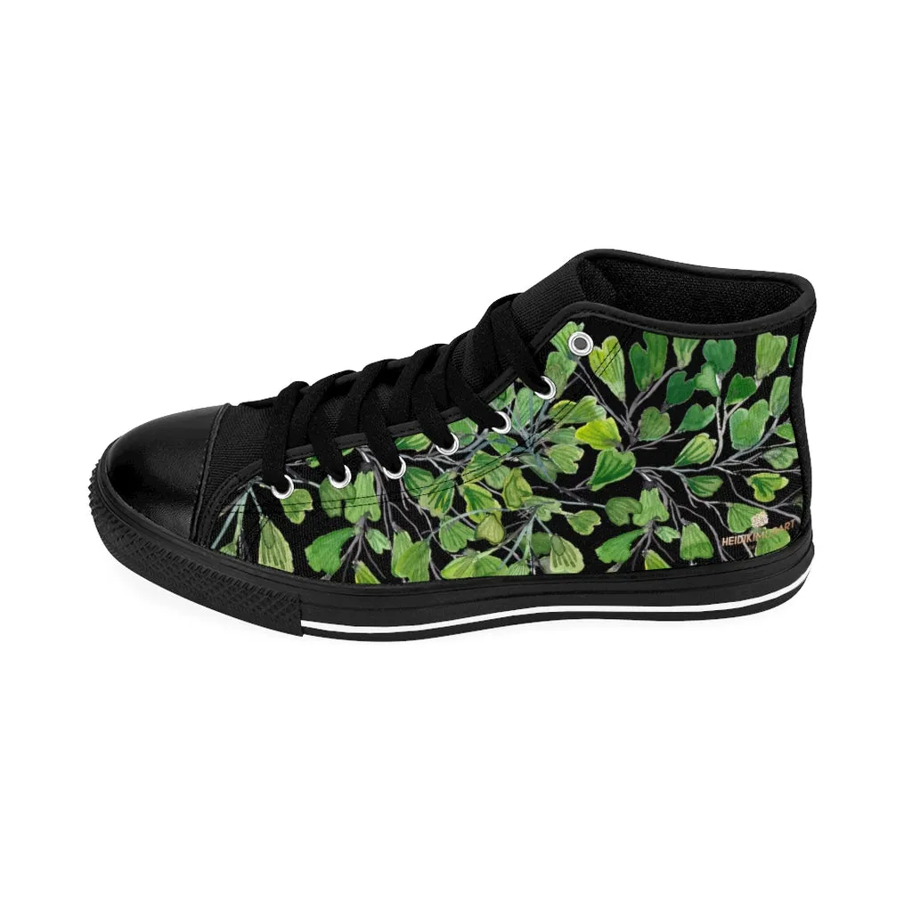 Black Rider Boots Black Fern Men's High-top Sneakers, Green Maidenhair Leaf Designer Tennis Running Shoes